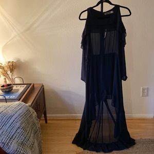 Ruffle semi sheer long sleeve dress